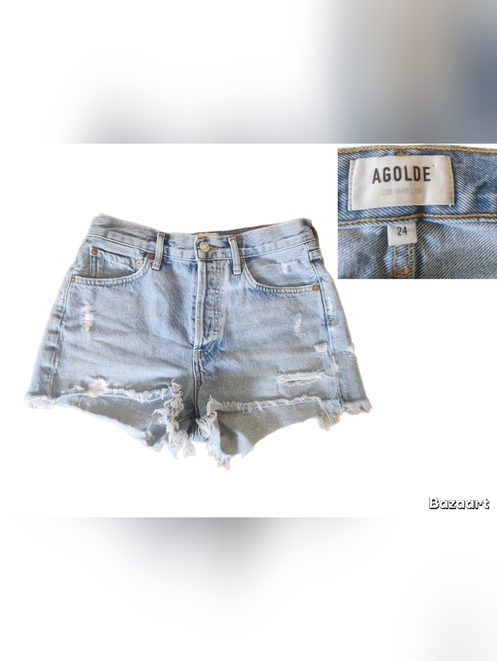 Agolde Pale Blue Distressed High-Rise Denim Cutoff Shorts
